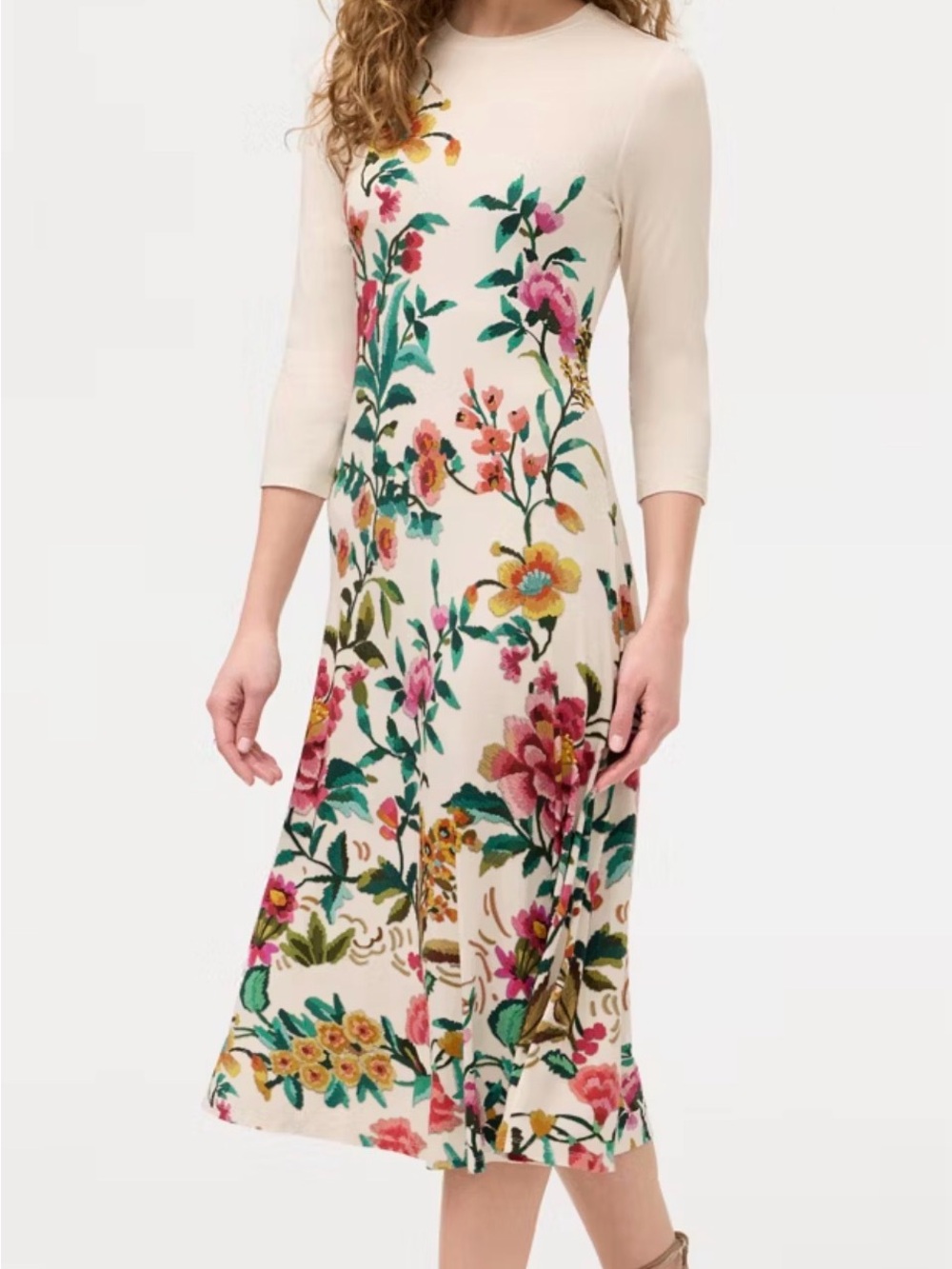 Johnny Was Cream Midi Dress with Multicolor Floral Print